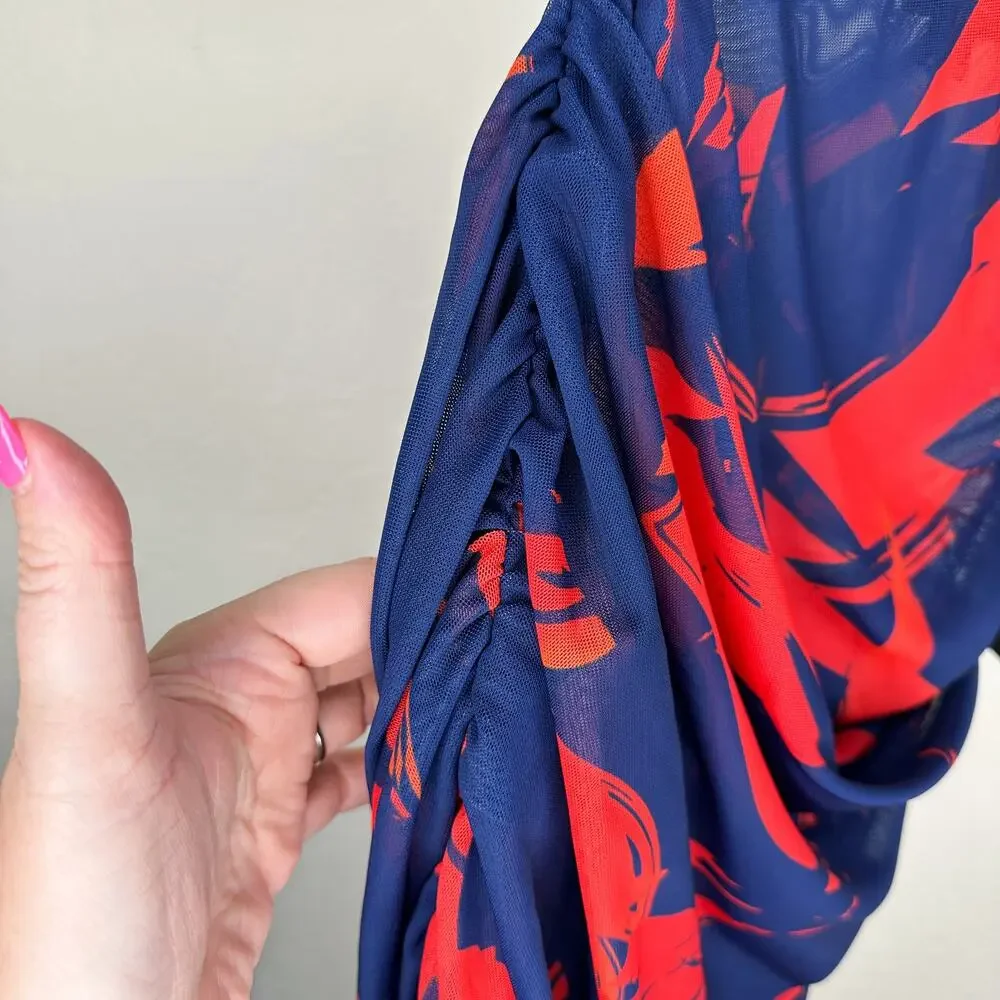 NWT Anthropologie LAMARQUE Pace Floral Ruched Sheer Mesh Bodycon Midi Skirt XXS - Picture 7 of 16